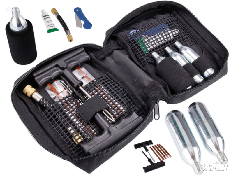 Ремонтен комплект за гуми с CO2 за напомпване 13 елемента, снимка 1