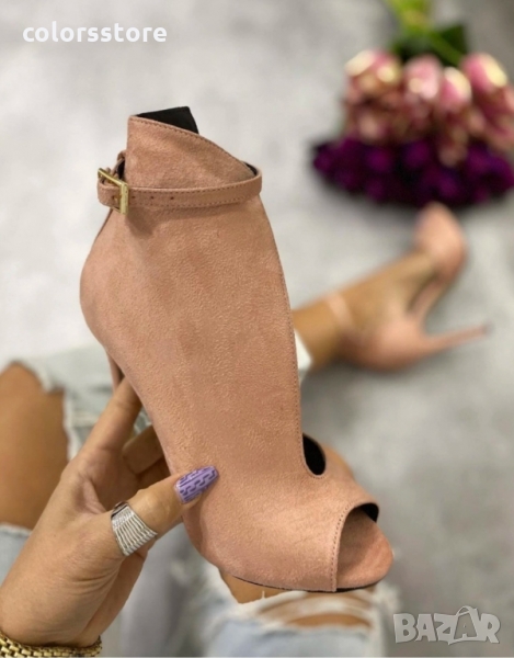 Летни боти на ток розов велур  код LT55, снимка 1