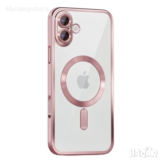 Силиконов кейс bSmart Chrome Magsafe с протектори за камерите, За iPhone 17 (6.3), Розово-златен, снимка 1