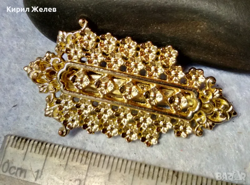 ПРЕКРАСНА АЖУРНА ПОЗЛАТЕНА ВИНТИДЖ АРТ СТИЛ ФИБА ШНОЛА ЩИПКА / БРОШКА 44727, снимка 1