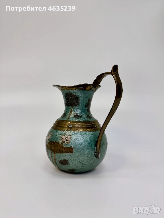Ваза, кана от месинг, ръчно декорирана , снимка 1