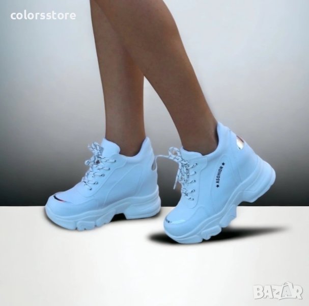 Кецове на платформа - бяла кожа с бяло ходило - PA60, снимка 1