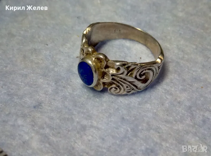 СТАРИНЕН АР НУВО ФЛОРАЛЕН СКЪПОЦЕНЕН СРЕБЪРЕН ПРЪСТЕН СРЕБРО ВИСОКА ПРОБА с ШЛИФОВАН ЛАЗУРИТ 25290, снимка 1