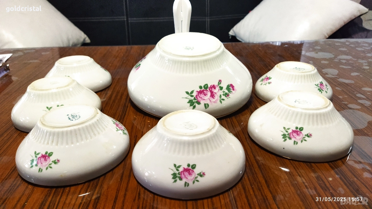 Стар български порцелан купа с купички , снимка 1