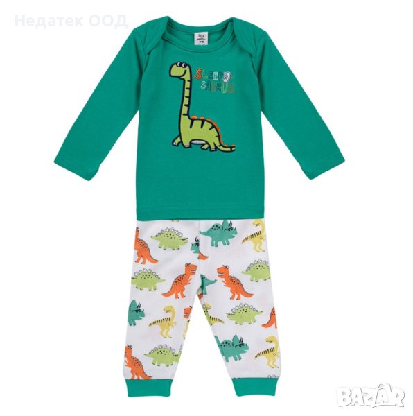 Памучна бебешка пижама, Динозаври, 3 - 6 м, Бяло/ зелено, снимка 1