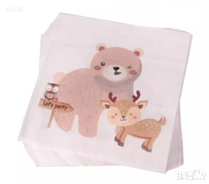 2 вид Горски животни мече сърничка 10 парти салфетки рожден ден, снимка 1