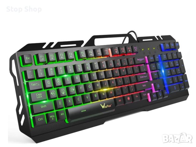 Геймърска клавиатура WisFox КЛАВИАТУРА ЗА ИГРИ RGB С ЦВЕТНО ДЪГОВО LED ПОДСВЕТЕНИЕ, снимка 1 - Клавиатури и мишки - 40346318