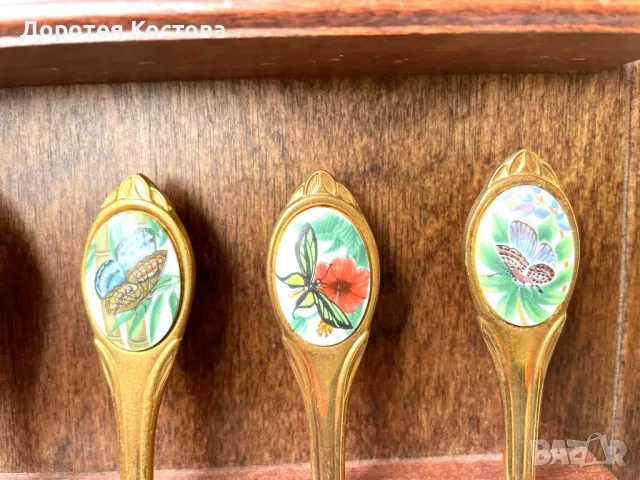 Красиви позлатени лъжички от Англия с пеперуди, снимка 7 - Антикварни и старинни предмети - 50211511