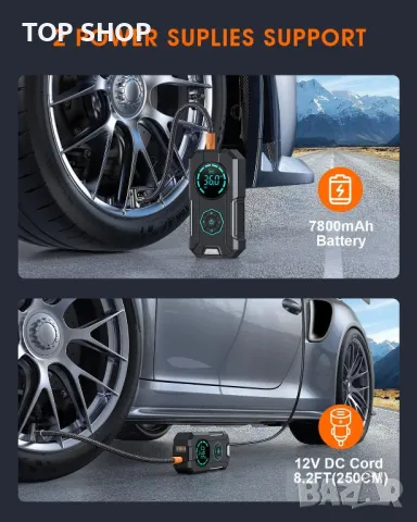 Преносим въздушен компресор за помпане на гуми функция памет безжична въздушна помпа BUVAYE 7800mah, снимка 5 - Аксесоари и консумативи - 49049731