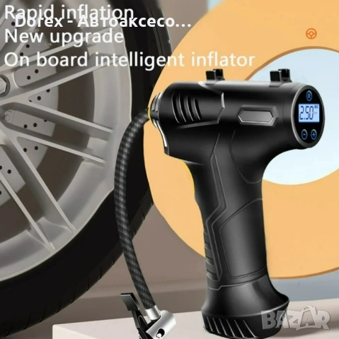 Преносим безжичен мини въздушен компресор помпа за гуми с LED дисплей и вградена батерия за автомоби, снимка 7 - Аксесоари и консумативи - 53616886