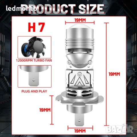 H7 LED Мини Прожекторни Лупи – 1:1 Размер – 100W  – Monto.bg, снимка 6 - Аксесоари и консумативи - 53526789