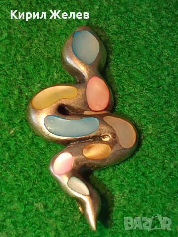 ЗМИЕВИДЕН СРЕБЪРЕН АРТ ПЕНДАНТ МЕДАЛЬОН СРЕБРО 925 ИНКРУСТИРАН с РАЗНОЦВЕТЕН КРАЛСКИ СЕДЕФ 38704