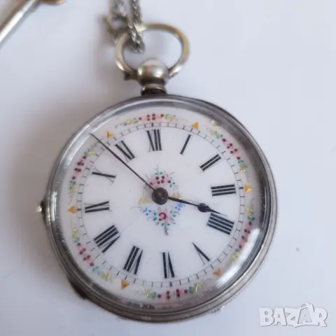Стар сребърен джобен часовник с ключ и кюстек, снимка 5 - Антикварни и старинни предмети - 47559078