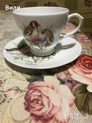 Английска чаша за чай костен порцелан птици
