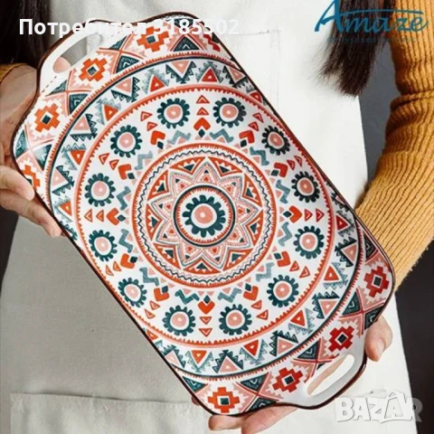 Керамична правоъгълна чиния плато с дръжки, снимка 4 - Прибори за хранене, готвене и сервиране - 51393300