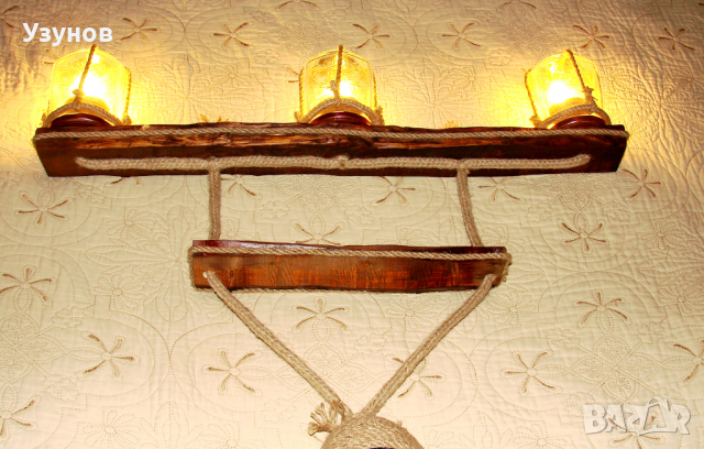 Дървен полилей за дома, тераса, механа, барбекю, битова стая, битов кът, снимка 3 - Полилеи - 36217634