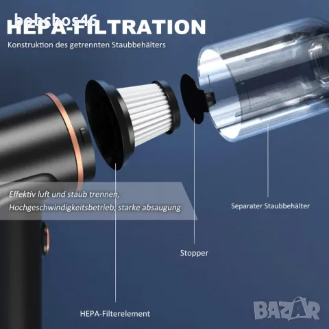 Мини прахосмукачка за мокро и сухо почистване, снимка 7 - Прахосмукачки - 49015557
