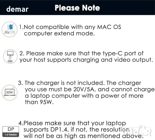 WAVLINK USB-C към два HDMI адаптер с 100 W PD, снимка 4 - Кабели и адаптери - 55775996