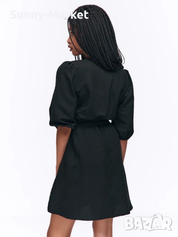 Дамска черна рокля с колан, снимка 4 - Рокли - 53507170
