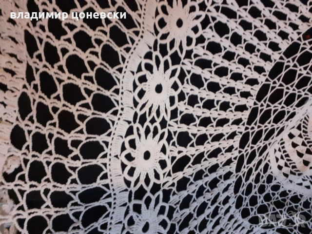 Покривка за кръгла маса,ръчно плетена 120/120 см,мильо,плетиво,бродерия, снимка 2 - Покривки за маси - 53606628