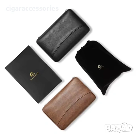 Преносим кожен хумидор за 4 пури от естествена кожа – черен / кафяв, снимка 5 - Табакери - 53215199