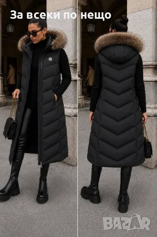 Moncler Дамски Дълъг Елек Със Силиконов Пълнеж И Естествен Косъм На Качулката Код A1862, снимка 3 - Елеци - 55984663