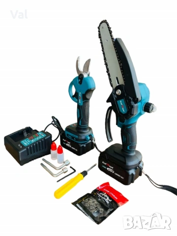 Комплект 2в1 акумулаторна безчеткова лозарска ножица и резачка-трион за клони 15 см. , снимка 7 - Други инструменти - 53715722