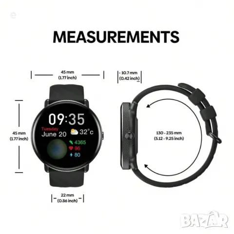 Смарт часовник Zeblaze GTR 3 Pro,Разговори,Водоустойчив AMOLED, 1.43'' Черен НОВ, снимка 9 - Смарт часовници - 47948669