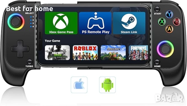 HASACOOL Мобилен геймърски контролер за Android/iPhone, RGB Light Hall Effect Joystick