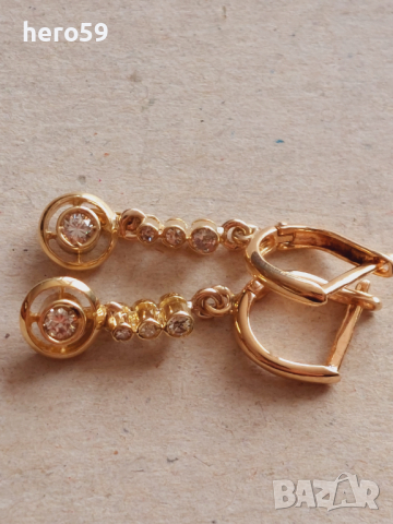 Златни дамски обеци с брилянти,злато 14к, снимка 14 - Обеци - 44583825