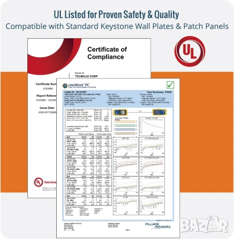 Tecmojo Cat6A 19'' мрежов пач панел за мрежов комутатор, 19-инчови сървърни шкафове, снимка 2 - Друга електроника - 53604639
