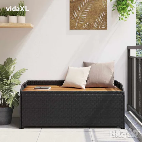 vidaXL Градинска пейка за съхранение, 120 см, полиратан, черна, снимка 3 - Градински мебели, декорация  - 56147626