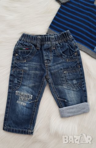 Пуловер H&M и ватирани дънки за бебе 74-80см., снимка 3 - Комплекти за бебе - 42415811