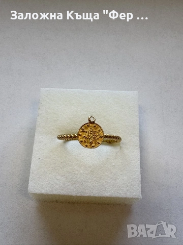 75€/ГР Златен пръстен с паричка, снимка 2 - Пръстени - 56310690