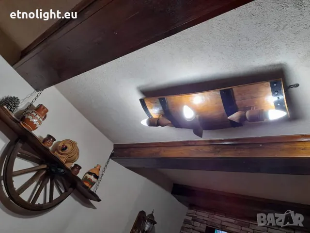 Полилеи от автентични реставирани бъчви с 4 ръчно изработени дървени чашки-конус, снимка 8 - Полилеи - 49004436