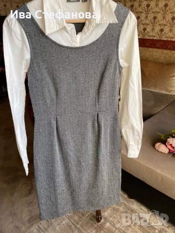 Комбинирана елегантна  рокля MEXX с бяла риза елегантна изчистена колежански училищен стил , снимка 5 - Рокли - 39721243