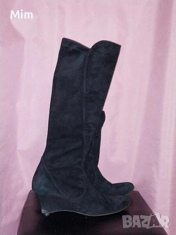 Черни велурени ботуши номер 44 високи 50 см , снимка 9 - Дамски ботуши - 53210680