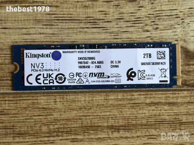 2TB 2000GB SSD NVMe Gen 4x4 Kingston SNV3S/2000G/100% Здраве