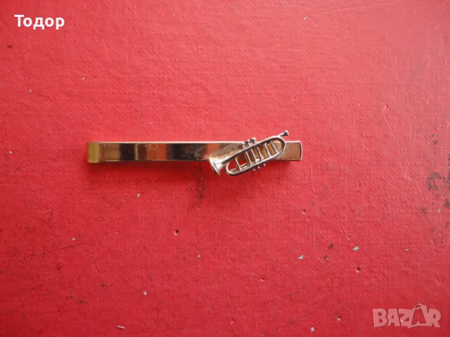 Позлатена щипка за вратовръзка тръба тромпет , снимка 2 - Други - 49606292