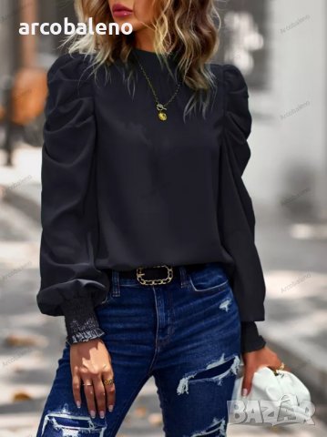 Дамска едноцветна блуза с дълъг ръкав с фалшиво деколте и маншет, 2цвята - 023, снимка 7 - Блузи с дълъг ръкав и пуловери - 39260447
