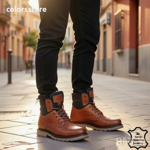 Мъжки боти - камел ЕСТЕСТВЕНА кожа - 11491 