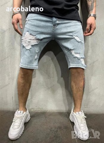 Мъжки модни къси дънкови панталони със средна талия, 2цвята - 023, снимка 4 - Къси панталони - 41843641