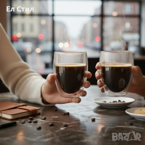 Комплект 2 термоустойчиви чаши от боросиликатно стъкло – 250 мл, двойно дъно, снимка 4 - Чаши - 53567298