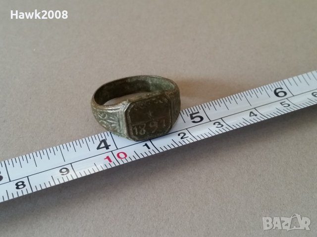 Възрожденски 1891 г. чорбаджийски бронзов пръстен отличен перфектно запазен, снимка 12 - Антикварни и старинни предмети - 39567138