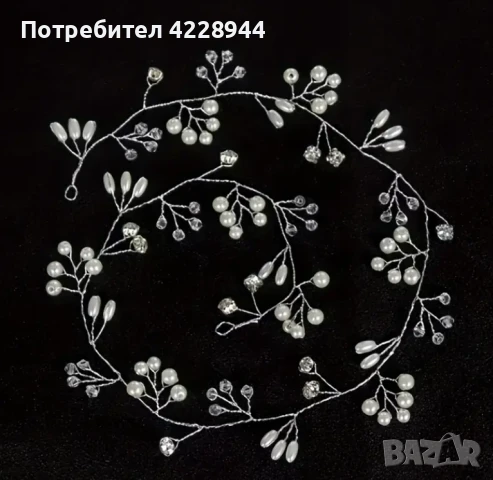 Сватбен булчински бален аксесоар за коса 2 размера, сребърен с перли, снимка 4 - Аксесоари за коса - 50778202