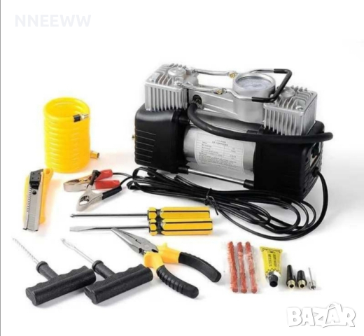Двуцилиндров Компресор 12V, за гуми в Куфар с инструменти , снимка 2 - Аксесоари и консумативи - 44523762