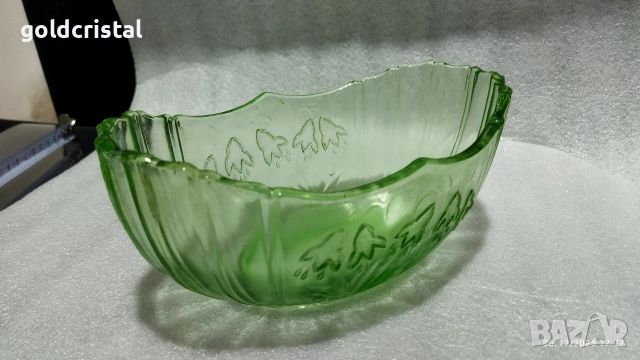 стара стъклена купа фруктиера цветно зелено стъкло , снимка 6 - Антикварни и старинни предмети - 52673947