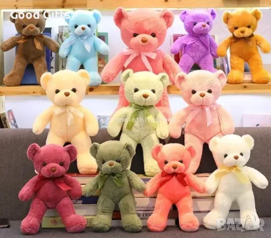 Плюшено Мече с панделка, 35см Розово, Кафяво, Лилаво и др., снимка 2 - Плюшени играчки - 49157974