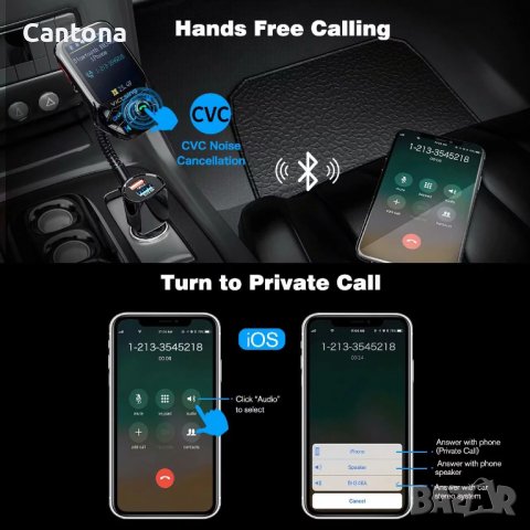 VicTsing Bluetooth FM трансмитер, 1,8" цветен екран, 3 USB, QC3.0, 5 EQ режима, Aux, снимка 4 - Аксесоари и консумативи - 42345133