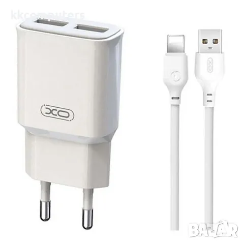 Зарядно/Адаптер 220V / XO-L92C 2.4A / 2xUSB QC 3.0 / + USB - Lightning Кабел / Бял / Баркод : 456419, снимка 1 - Оригинални зарядни - 47732703